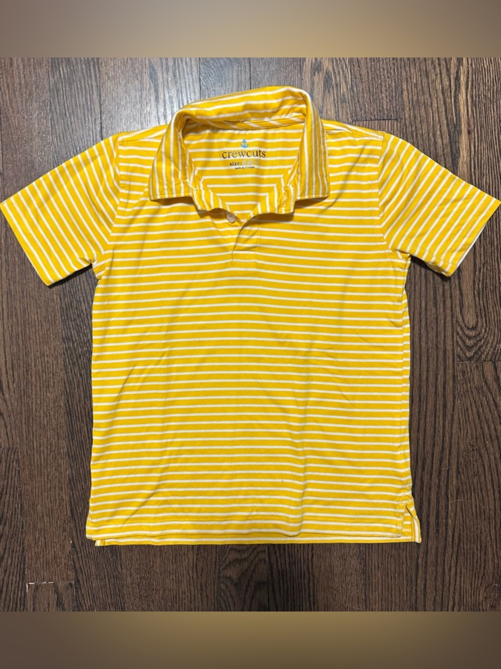 J. Crew Crewcuts Boys Performance Polo yellow with white stripe Small